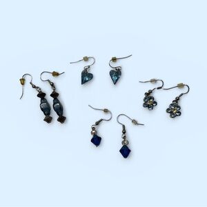 Blue and Silver Dangly Earrings Collection - 4 pairs
